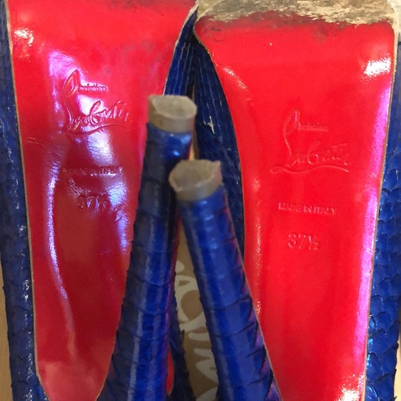 Christian Louboutin Bianca 140 Python 🐍 Snakeskin Neptune Blue Pumps 37.5 - Picture 10 of 11